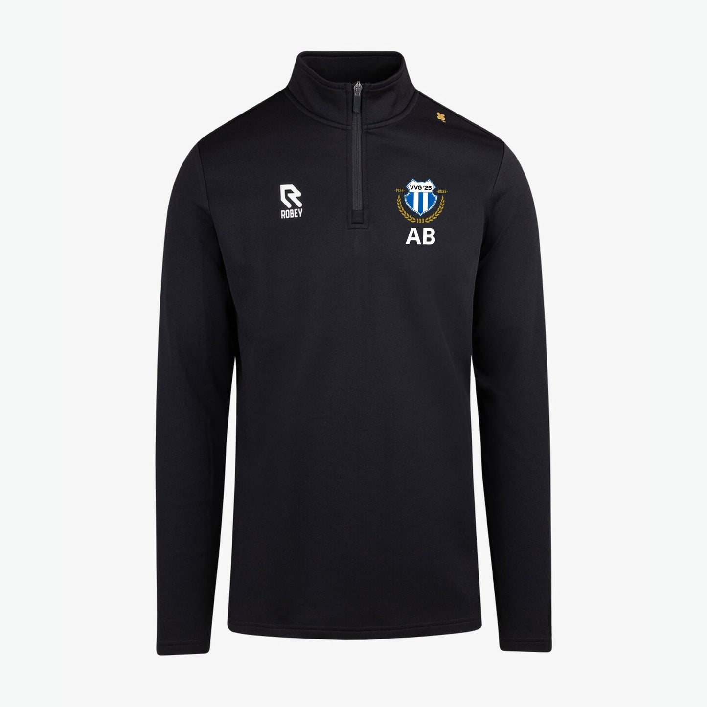 VVG zwarte half zip-hoodie, ideaal voor koude winterdagen en als inloop hoodie voor voetballers, biedt comfort en warmte tijdens trainingen.
